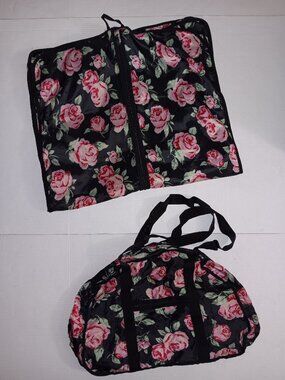 AVON VINTAGE 1995 FLORAL PRINT TWO PIECE TRAVEL SET DUFFLE BAG & GARMENT BAG